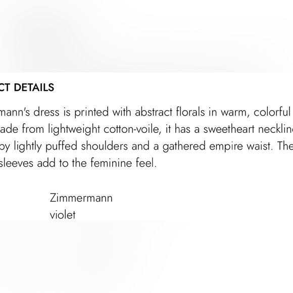 NWT Zimmerman Violet Twist Front Cotton-Voile Empire Waist Dress,size 1/size 6US - Picture 2 of 16